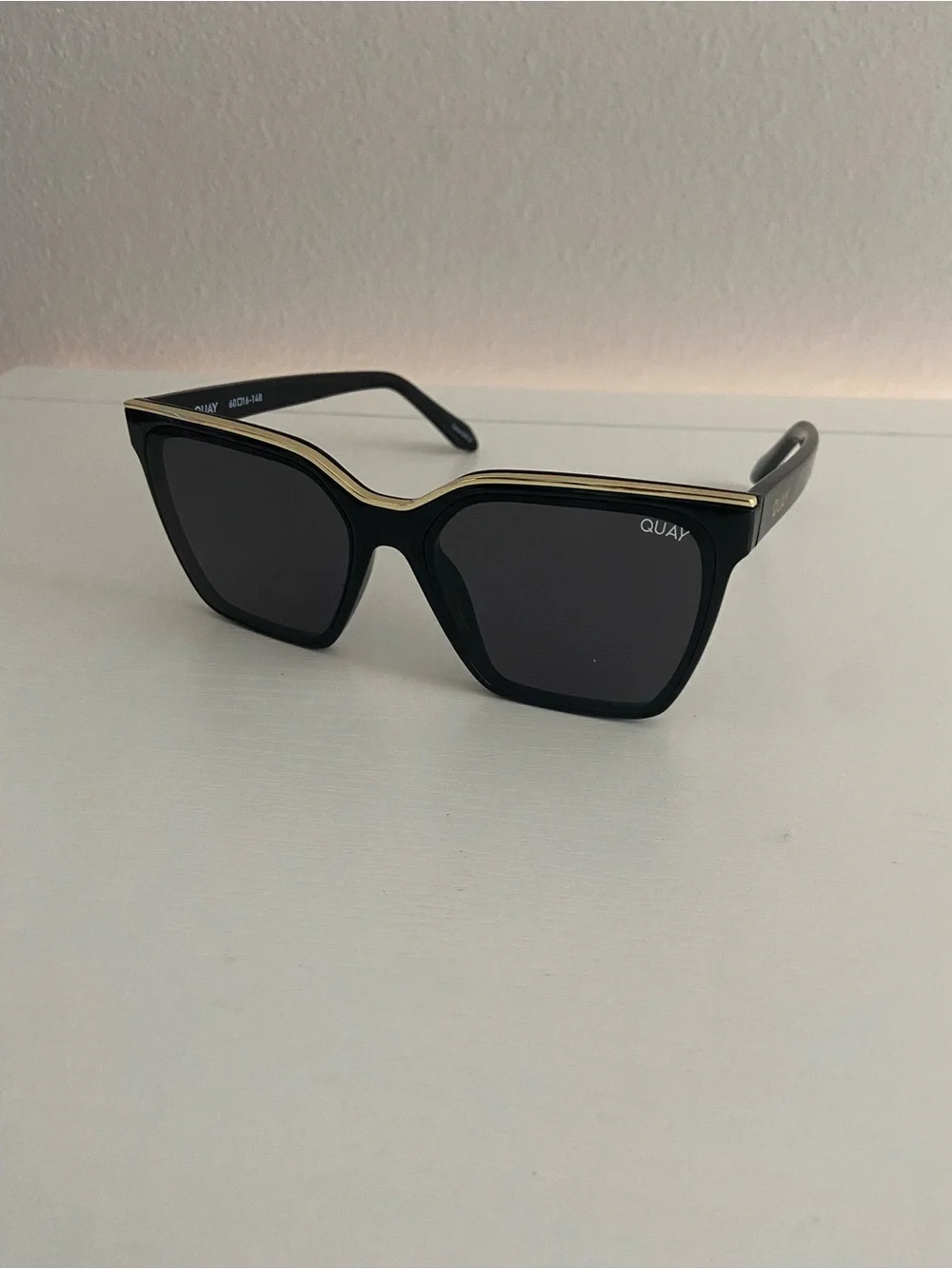 Quay Australia Level Up Black Sunglasses with Gold Trim